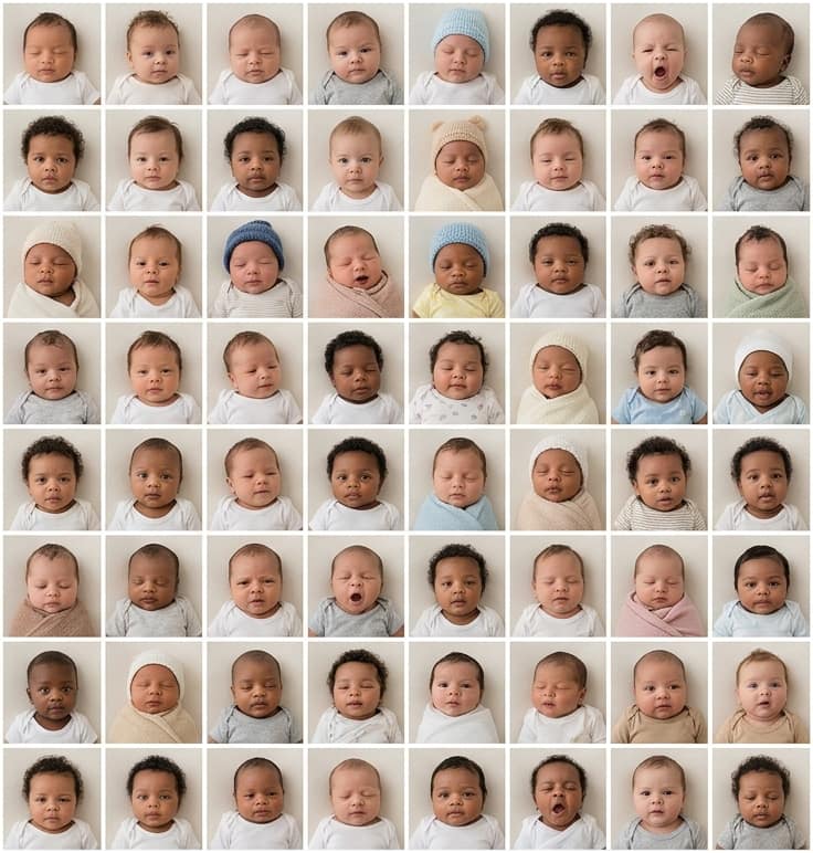 Newborn baby being gently positioned for an at-home passport photo session
